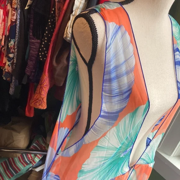 Women's bathing suit sheer cover RESORT by Chuck A. Size L Orange Floral - Picture 13 of 13
